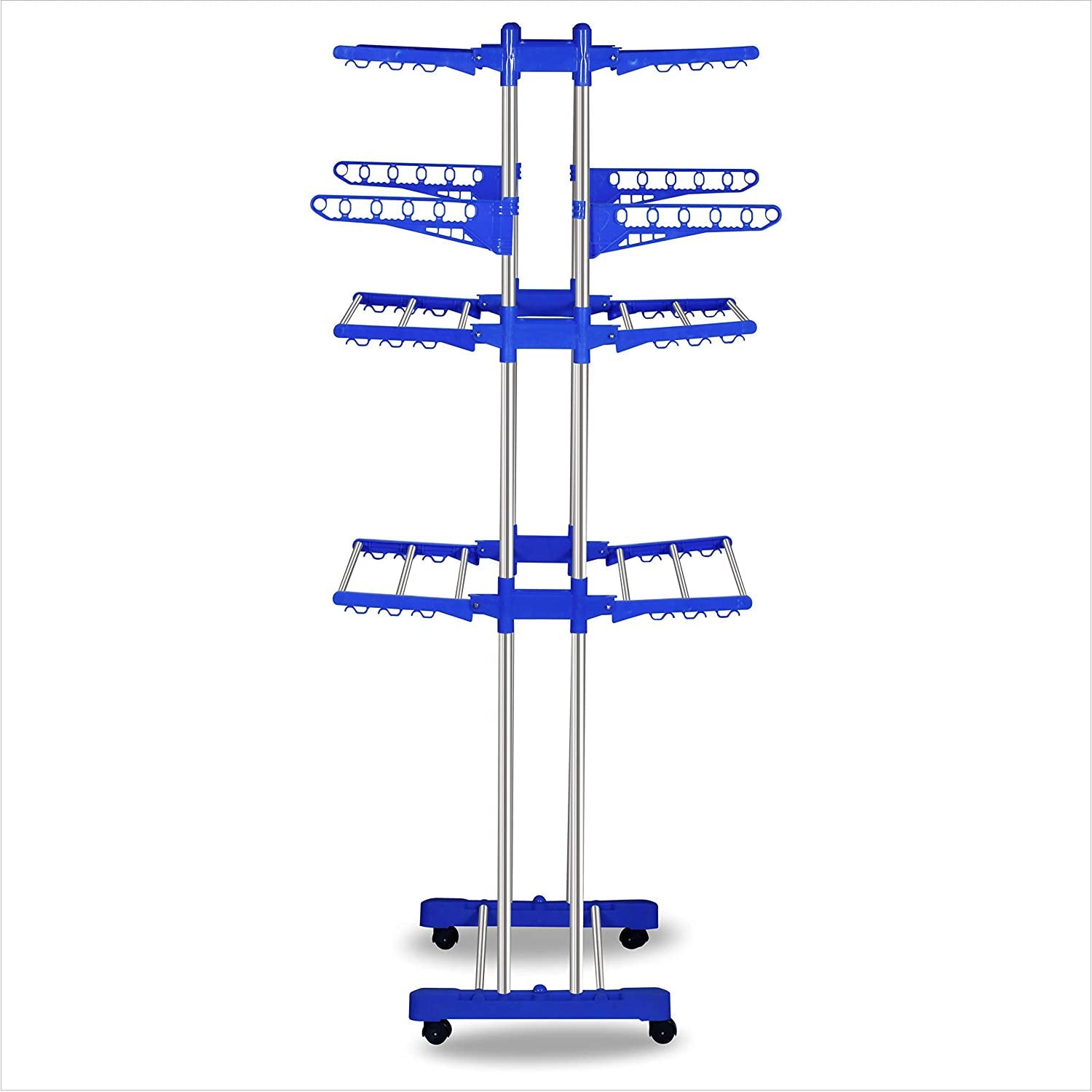 0733A Stainless Steel Folding Double Supported 3 Layer Cloth Drying Stand Laundry Dryer Hanger with Breaking Wheels for Balcony Indoor and Outdoor Home, Steel 0733A Stainless Steel Folding Double Supported 3 Layer Cloth Drying Stand Laundry Dryer Hanger with Breaking Wheels for Balcony Indoor and Outdoor Home, Steel